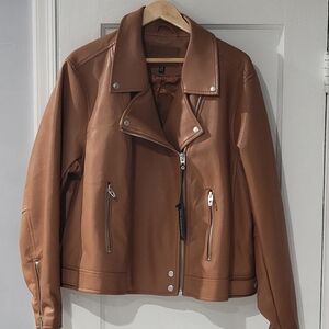 Blank NYC Jacket WMNS 2X Brown Faux Leather Classic Moto Biker Fall City Date